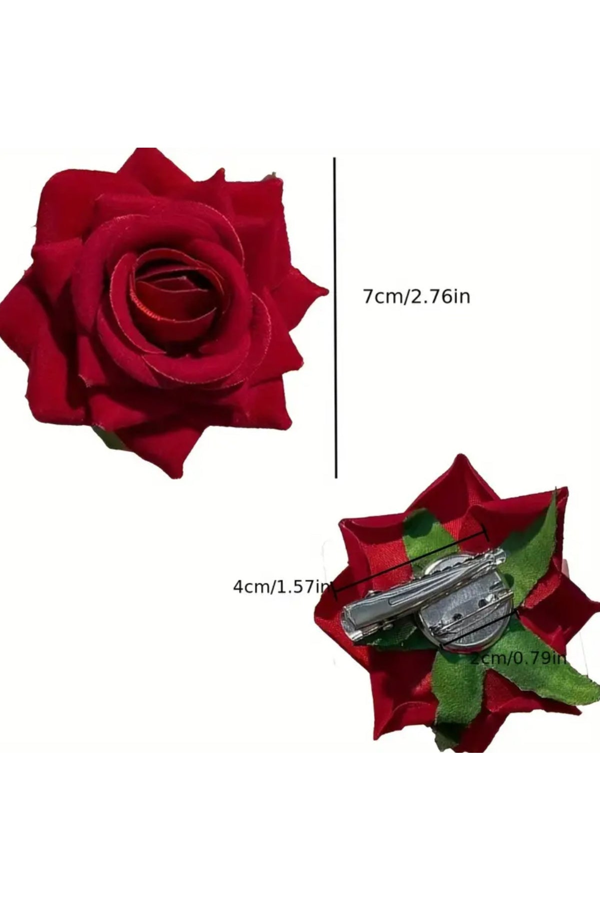 2 adet Vintage Kırmızı Kadife 3D Gül Çiçeği Çift  Broş ve Saç Tokası