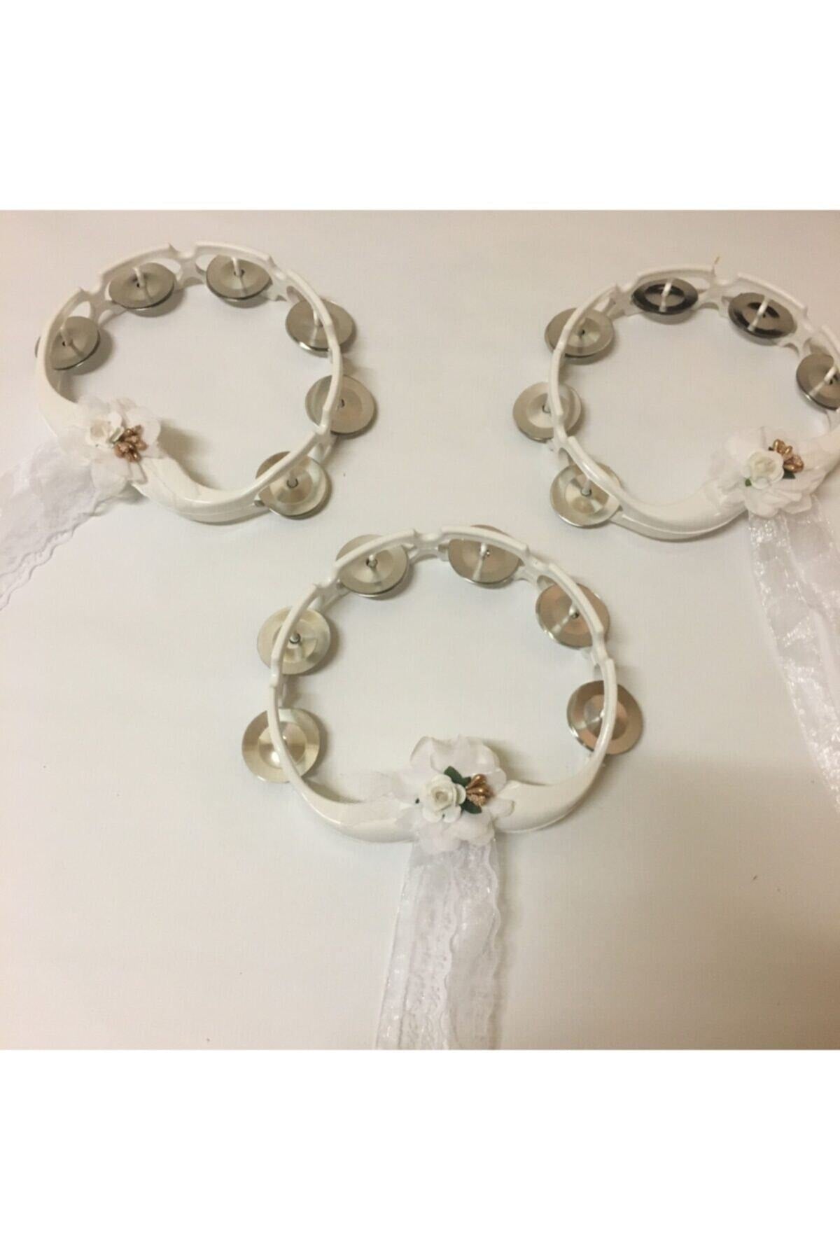 5 Adet Beyaz Çiçeklerle Süslenmiş Nedime Tefi Düğün Ve Kına Için Plastik Tef 1 – Kına Eğlence Akses