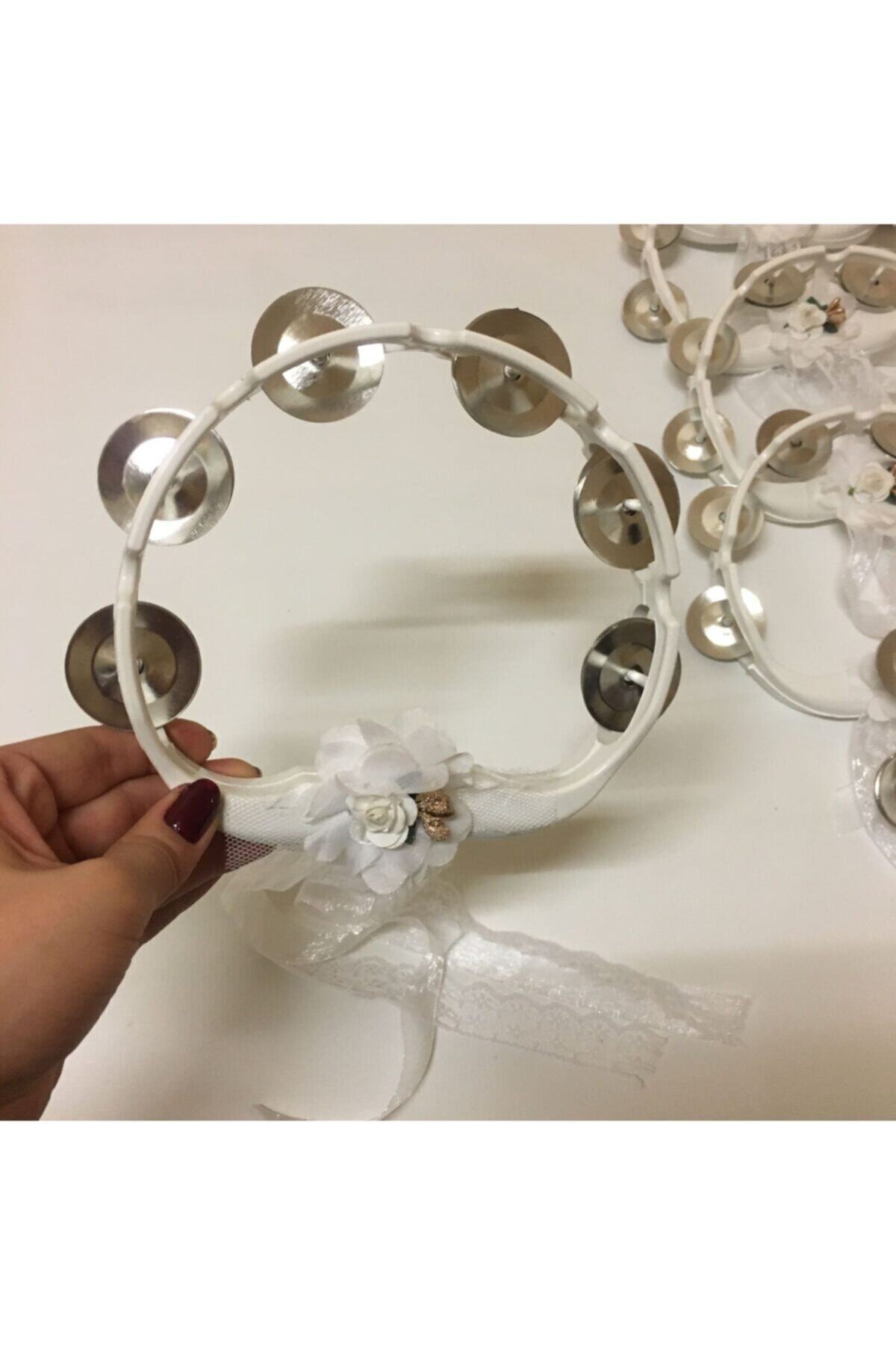 5 Adet Beyaz Çiçeklerle Süslenmiş Nedime Tefi Düğün Ve Kına Için Plastik Tef 1 – Kına Eğlence Akses