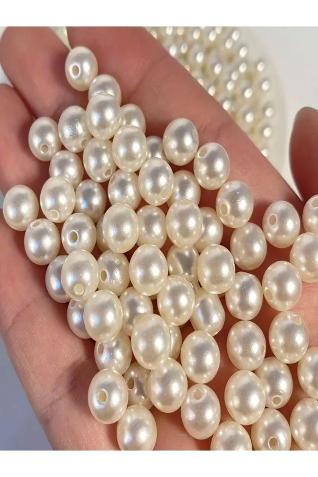 8mm Krem Renk Delikli Tam İnci Boncuk – 500g Paket