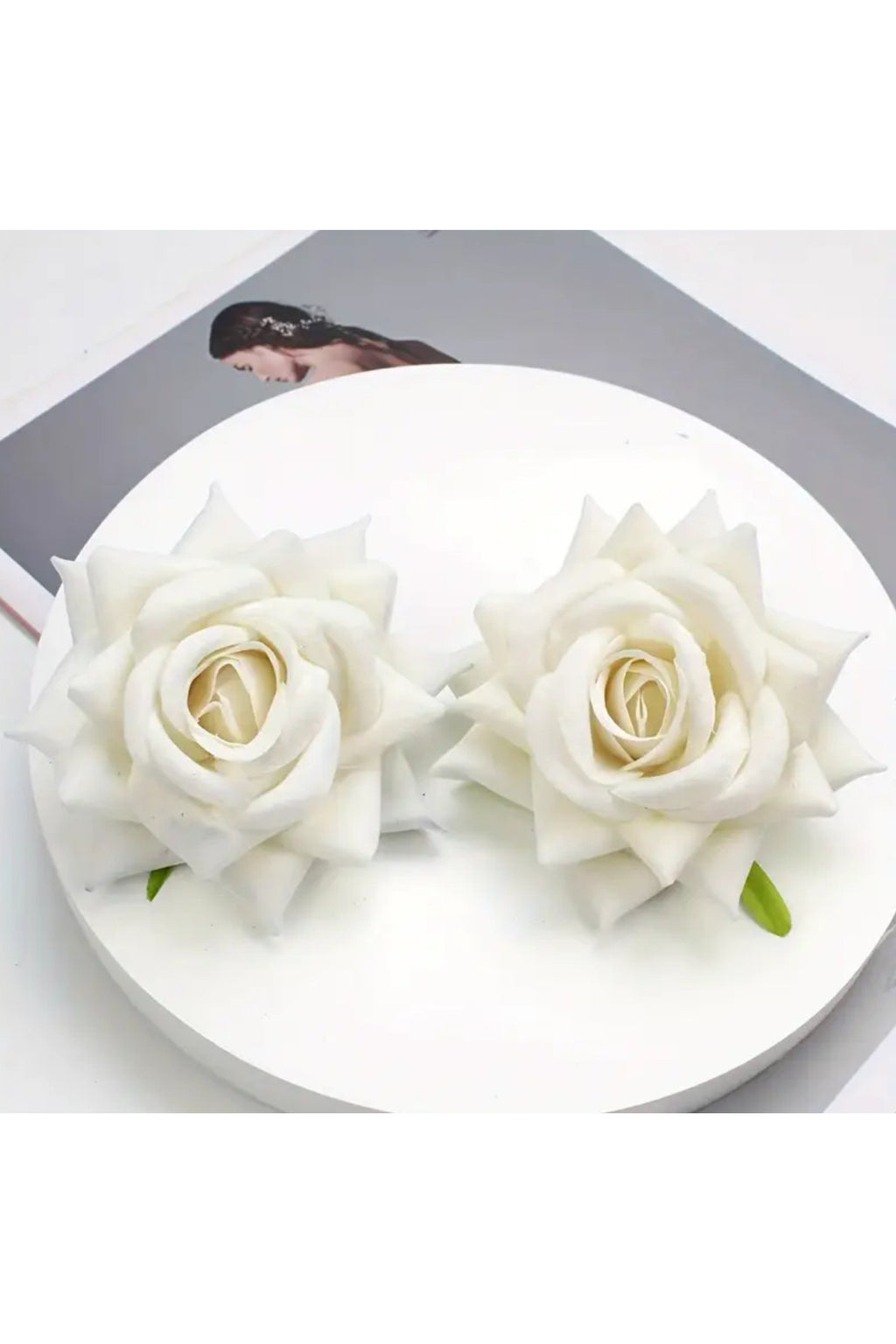 2 adet Vintage Kırmızı Kadife 3D Gül Çiçeği Çift  Broş ve Saç Tokası