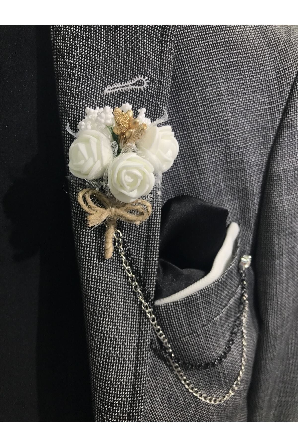 Beyaz Yaka Çiçeği - Damat Çiçeği - Sağdıç Çiçeği Zincirsizdir – Yaka Iğnesi