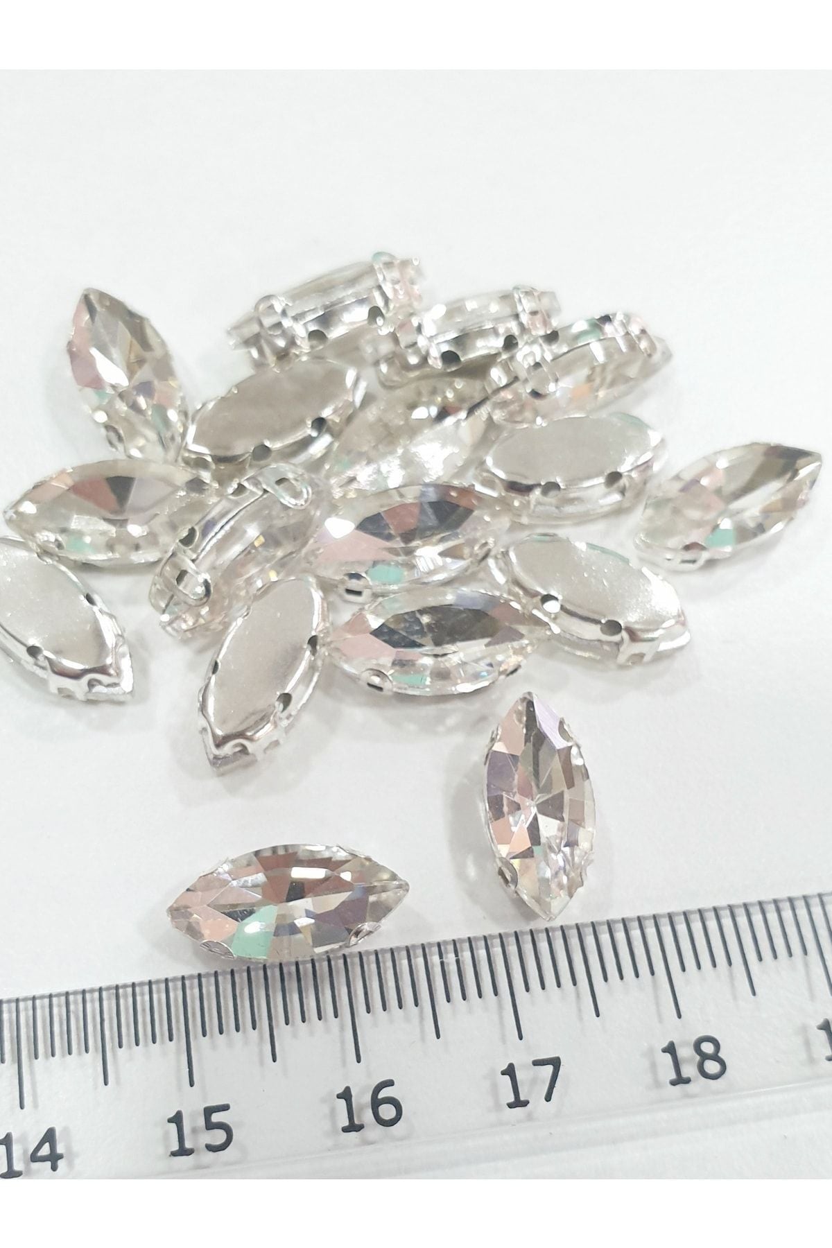 7*15mm Mekik Kristal Dikme Kasalı Cam Taş (100 ADET)