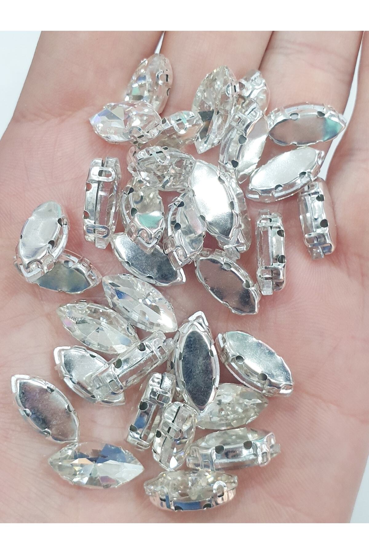 7*15mm Mekik Kristal Dikme Kasalı Taş (50 Adet)